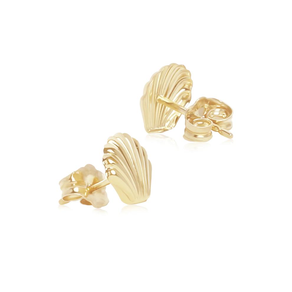 Puffed Seashell Stud Earrings in 14K Yellow Gold – Image 2 of 2