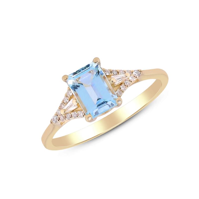 Aquamarine and Diamond Accent Ring in 10K Yellow Gold – Image 4 of 4