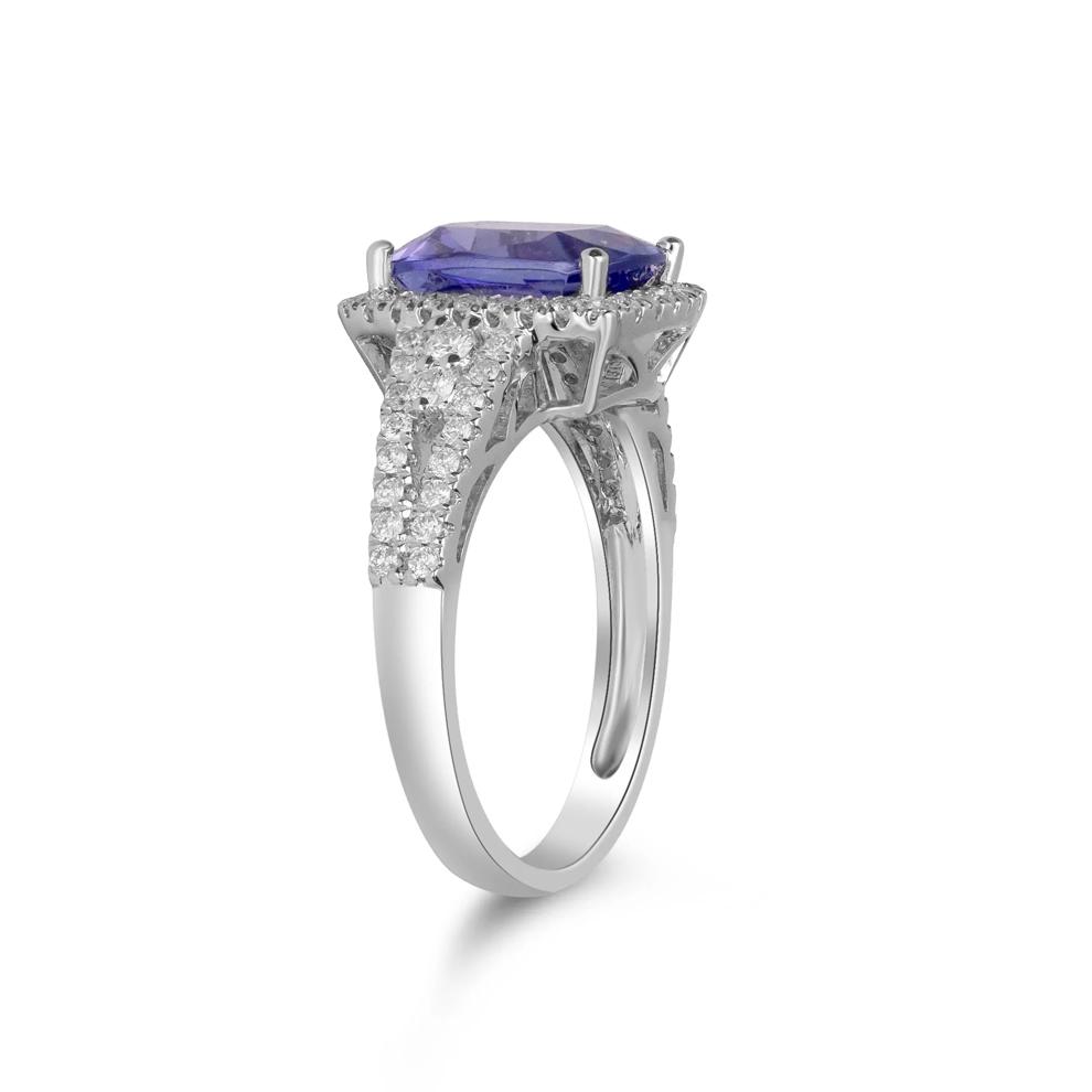 Cushion-Cut Tanzanite &amp; Diamond Ring in 14K White Gold (1/2 ct. tw.) – Image 3 of 5