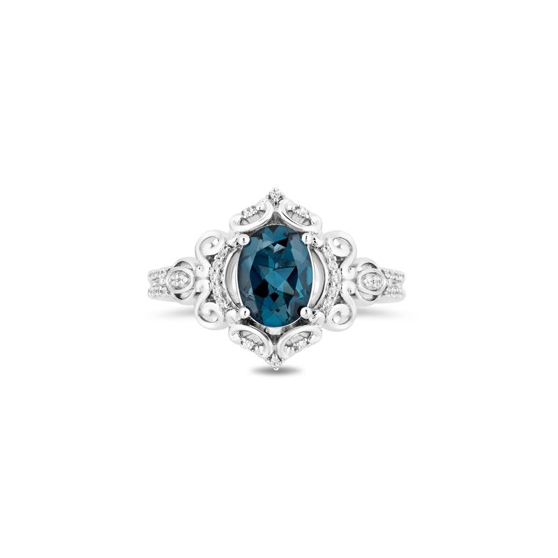 Diamond &amp; London Blue Topaz &quot;Cinderella&quot; Scroll Ring in Sterling Silver &#40;1/10 ct. tw.&#41; – Image 1 of 4