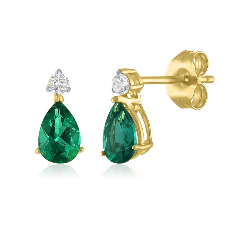 Lab-Created Emerald and Lab-Created White Sapphire Birthstone Earrings in 10K Yellow Gold – Image 1 of 1