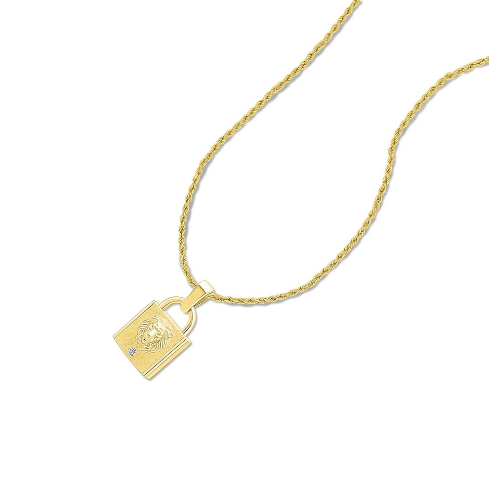 Men's Diamond Accent Lion's Head Lock Pendant Necklace in 10K Yellow Gold – Image 4 of 4