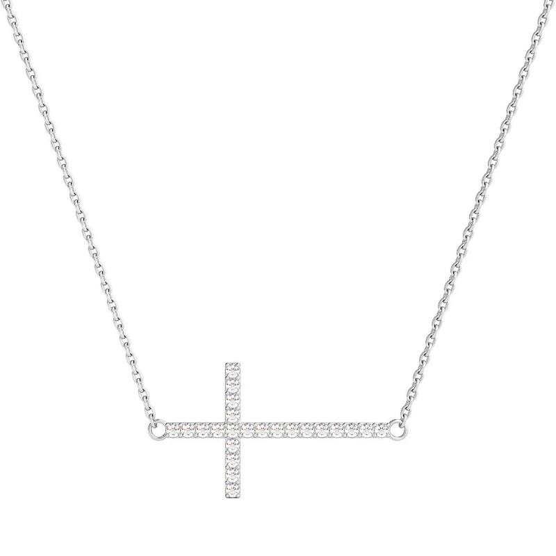 1/5 ct. tw. Diamond Sideways Cross Pendant in Sterling Silver – Image 1 of 2