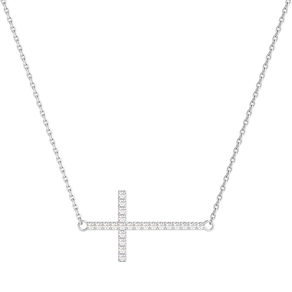1/5 ct. tw. Diamond Sideways Cross Pendant in Sterling Silver – Image 1 of 2