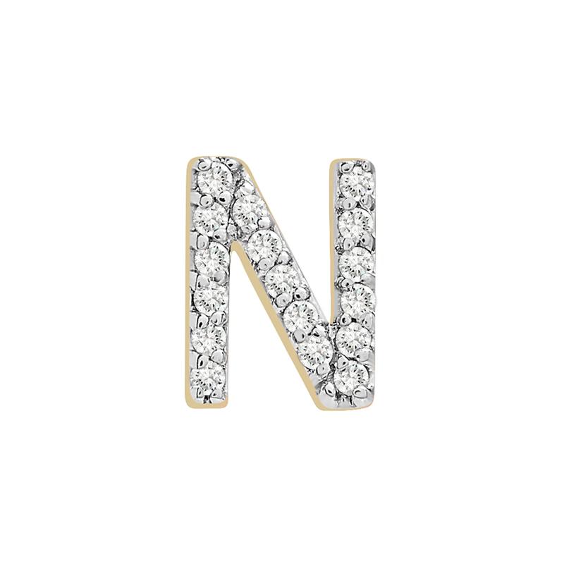 Single-Letter Stud Earring &ldquo;N&rdquo; with Diamond Accents in 10K Yellow Gold – Image 1 of 2