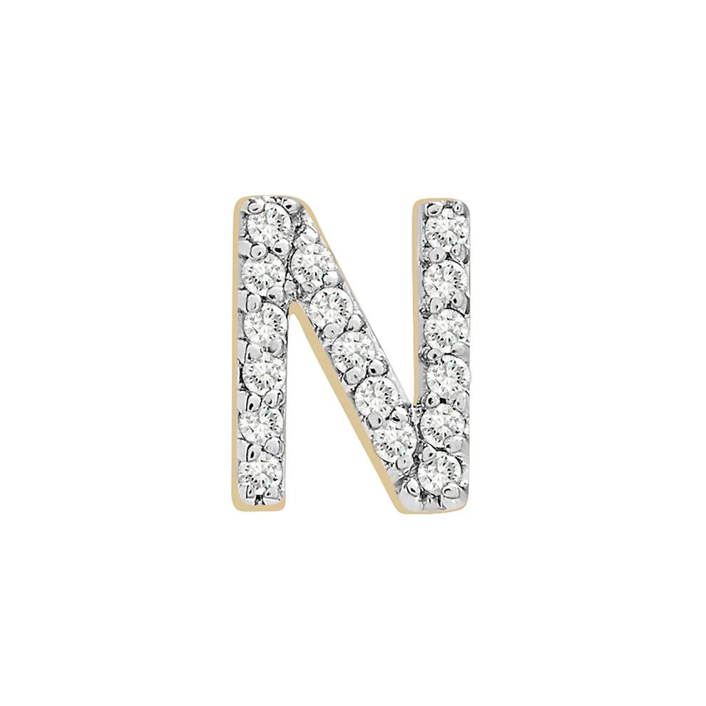 Single-Letter Stud Earring &ldquo;N&rdquo; with Diamond Accents in 10K Yellow Gold – Image 1 of 2