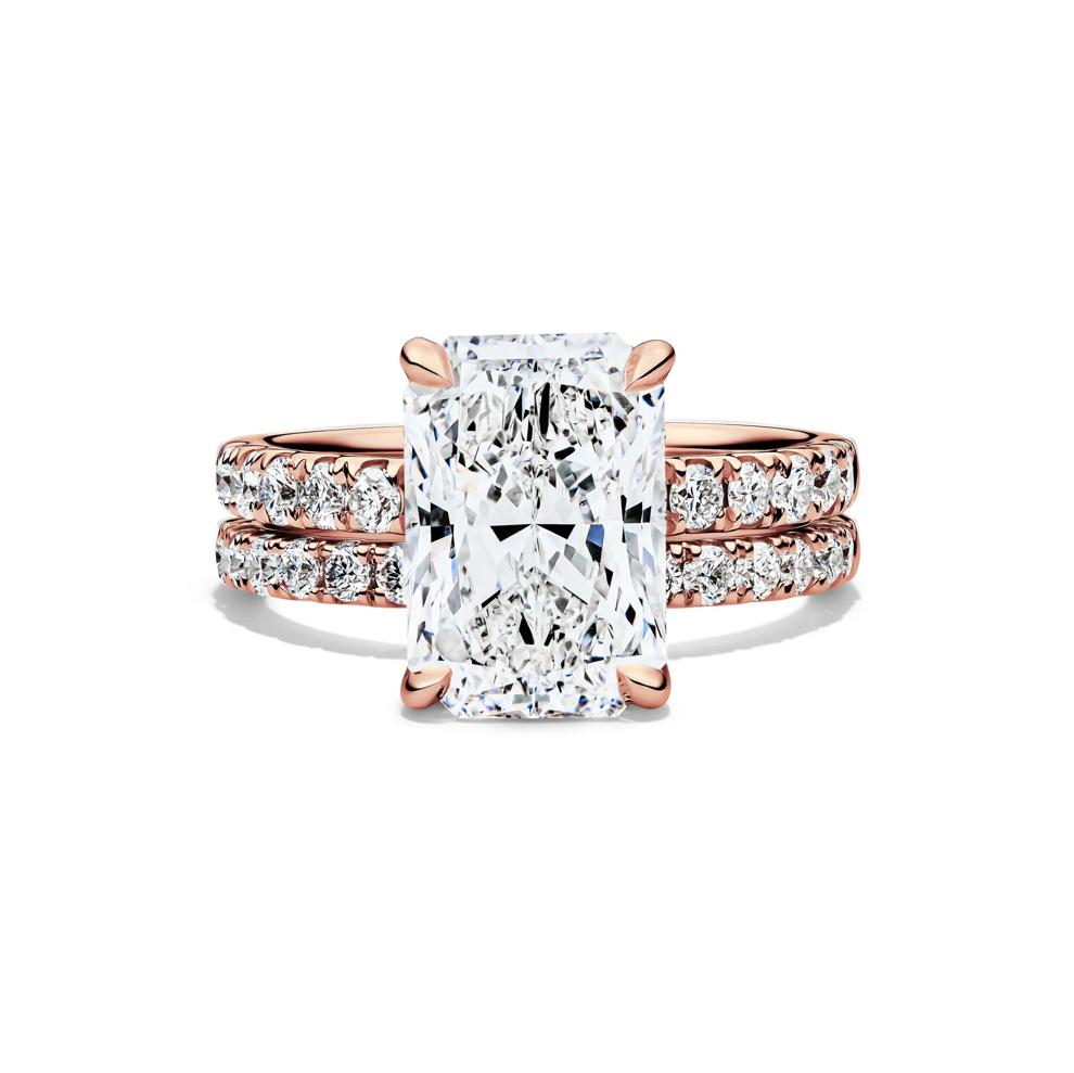Lab Grown Diamond Radiant-Cut Bridal Set in 14K Rose Gold (5 ct. tw.) – Image 1 of 6