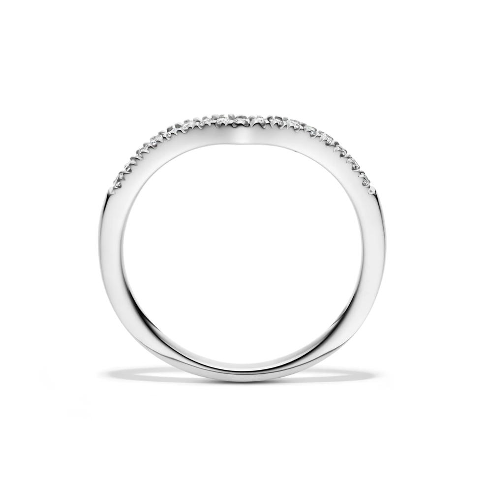 Chevron Wedding Band with Pav&eacute; Diamonds in 10K White Gold (1/10 ct. tw.) – Image 2 of 5