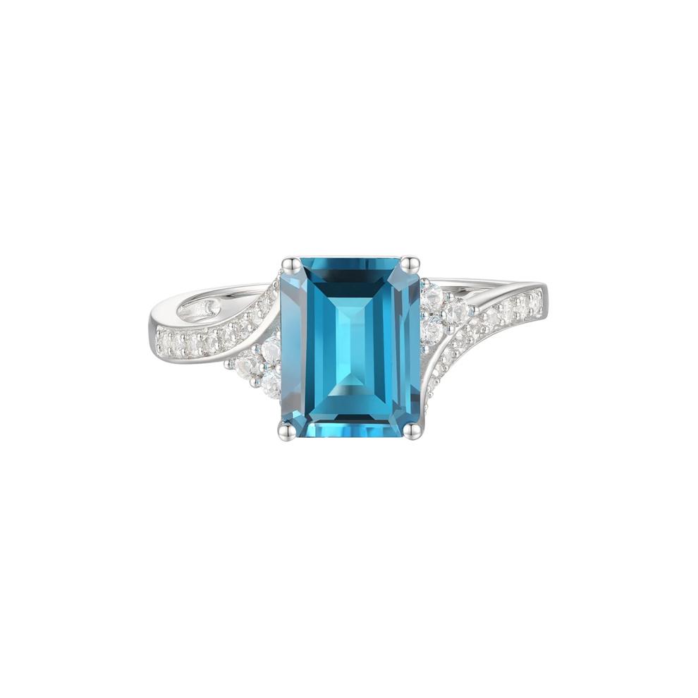Emerald-Cut Blue Topaz Earrings, Pendant and Ring Set – Image 6 of 8