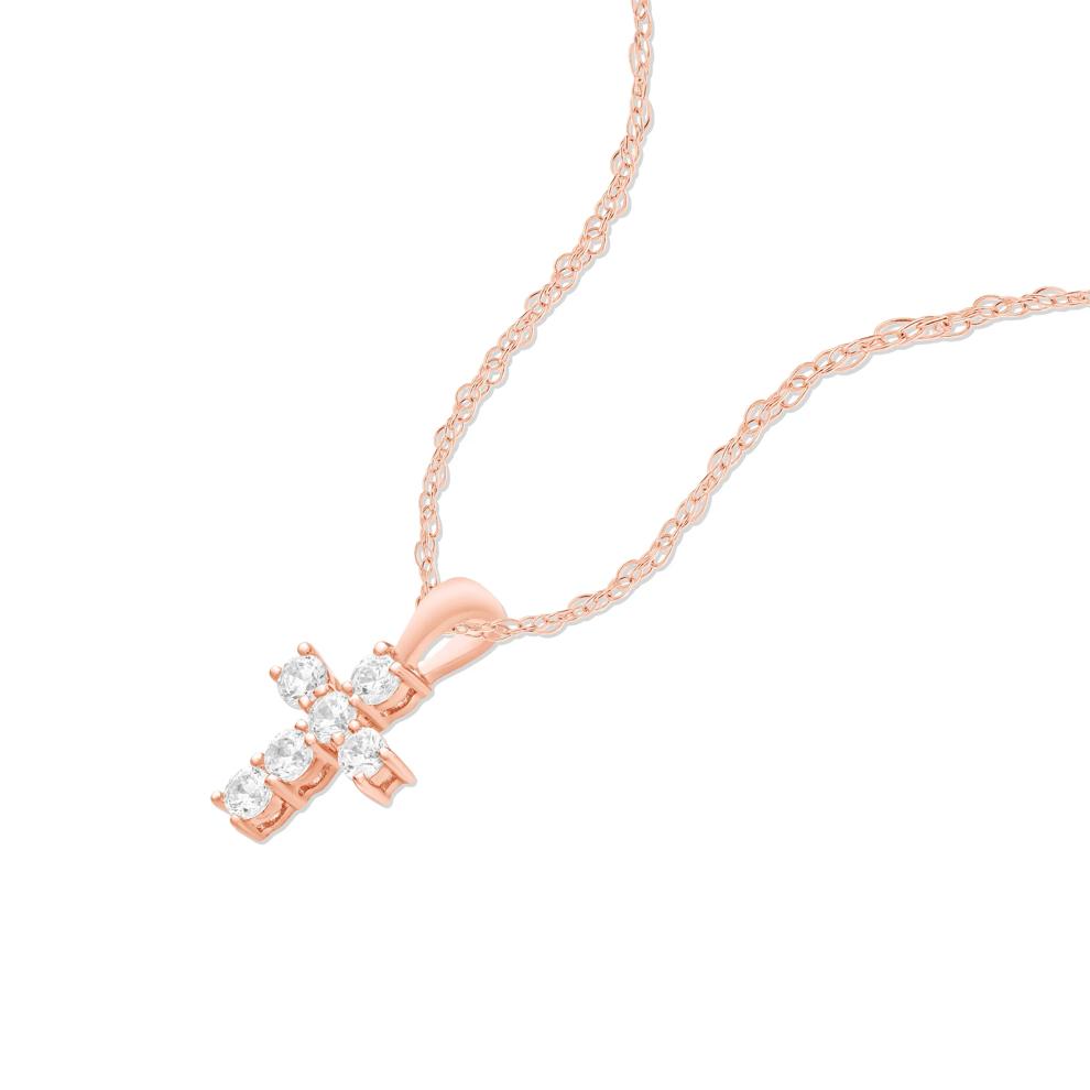 Diamond Cross Pendant Necklace in 14K Rose Gold (1/5 ct. tw.) – Image 4 of 4