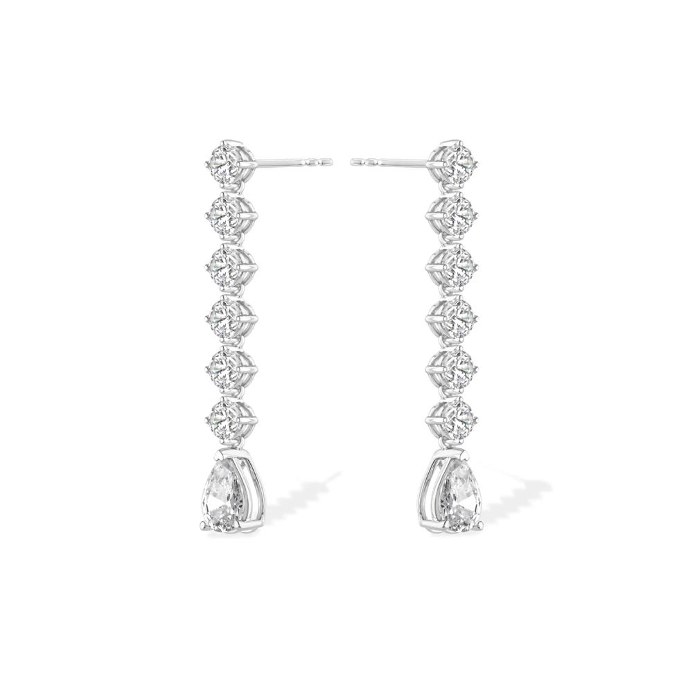 Lab Grown Diamond Round &amp; Pear-Shaped Linear Drop Earrings in 14K White Gold (3 ct. tw.) – Image 1 of 2