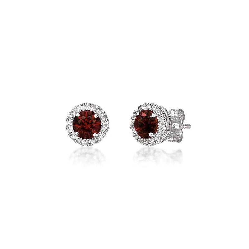 Garnet &amp; 1/7 ct. tw. Diamond Earrings in Sterling Silver – Image 1 of 1