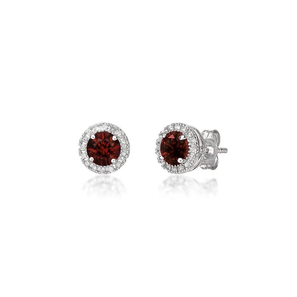 Garnet &amp; 1/7 ct. tw. Diamond Earrings in Sterling Silver – Image 1 of 1