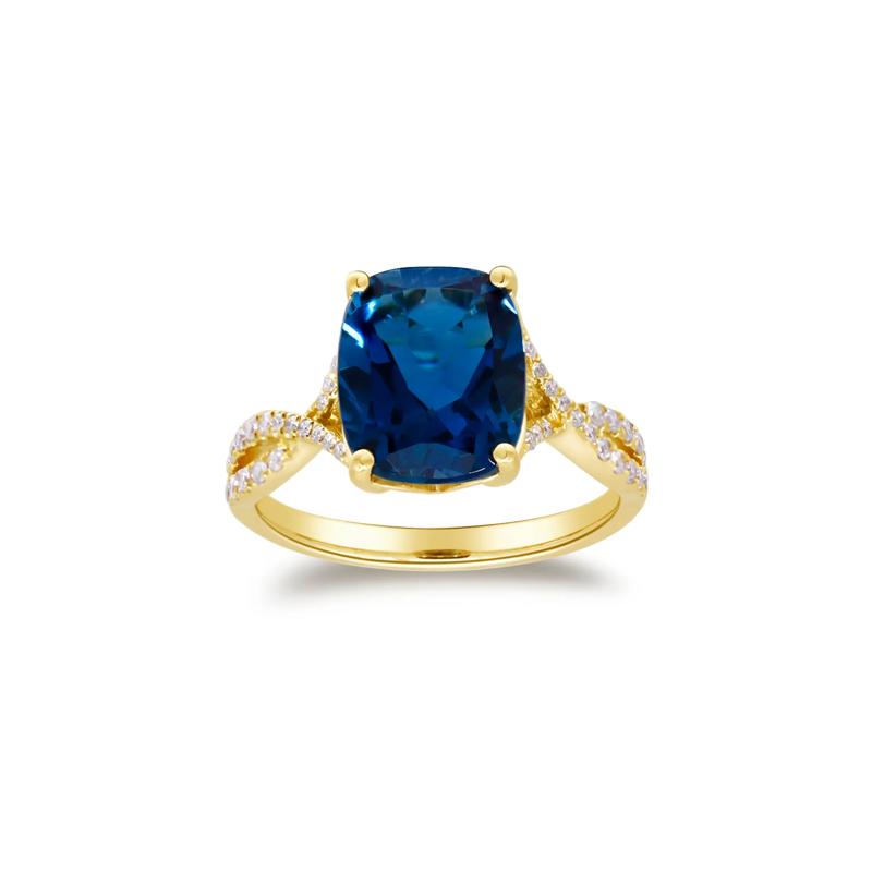 London Blue Topaz &amp; Diamond Ring in 10K Yellow Gold &#40;1/5 ct. tw.&#41; – Image 4 of 5