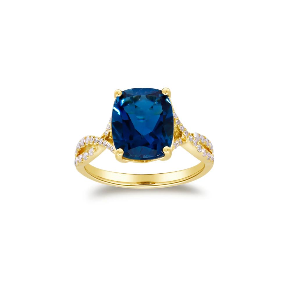 London Blue Topaz &amp; Diamond Ring in 10K Yellow Gold (1/5 ct. tw.) – Image 4 of 5