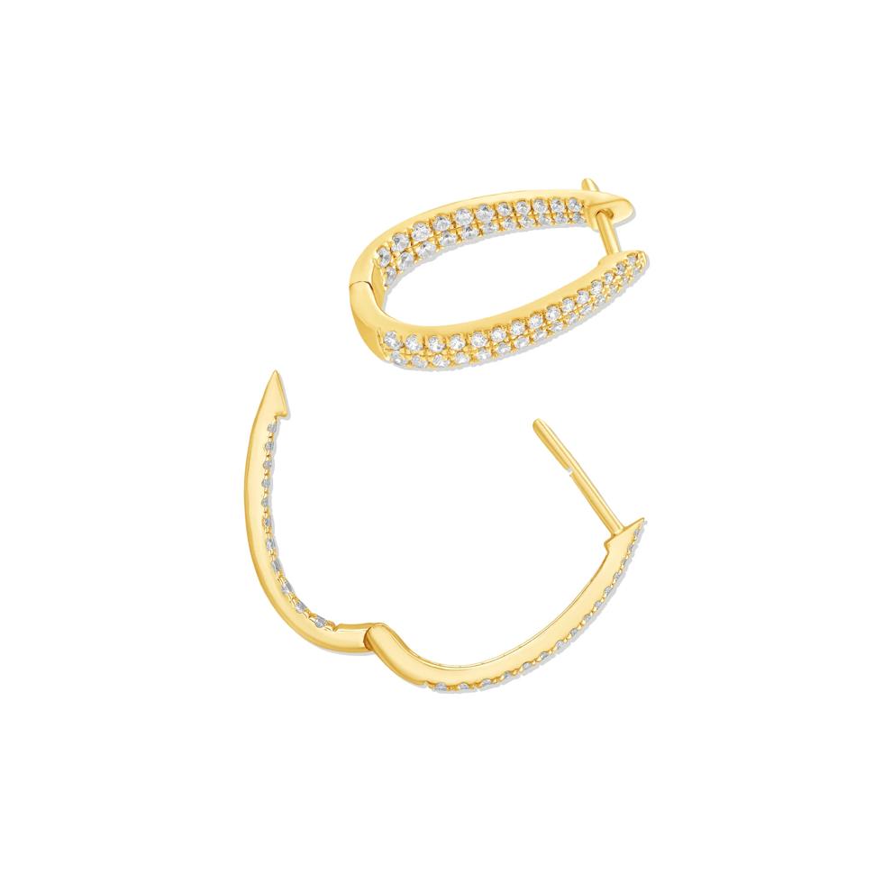 Diamond Double-Row Inside-Out Oval Hoop Earrings in 10K Yellow Gold (1 ct. tw.) – Image 2 of 3