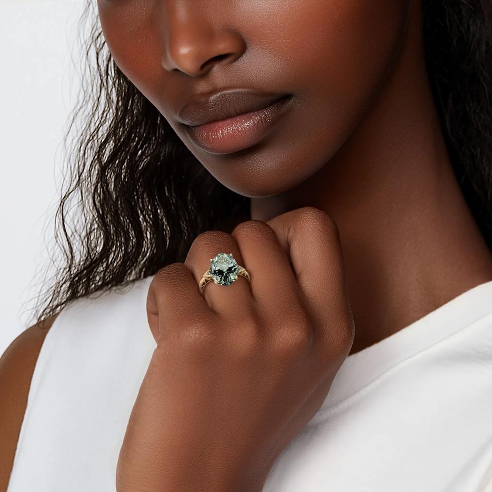 Green Amethyst and Diamond Accent Ring in 10K Yellow Gold – Image 5 of 5