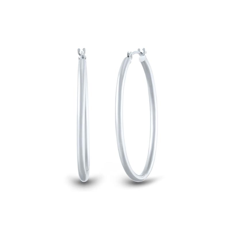 Polished Oval Hoop Earrings in 14K White Gold, 30MM – Image 1 of 1