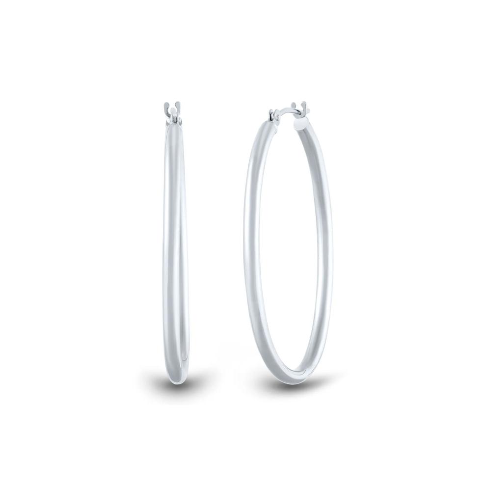 Polished Oval Hoop Earrings in 14K White Gold, 30MM – Image 1 of 1