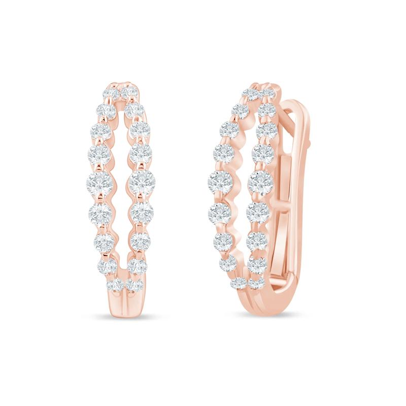 Lab Grown Diamond Double Row Hoop Earrings in 10K Rose Gold &#40;1/2 ct. tw.&#41; – Image 1 of 1