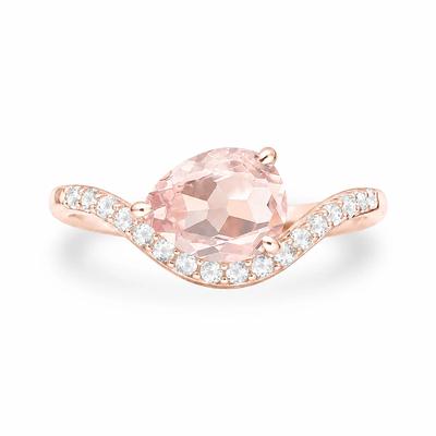 Pear-Shaped East-West Morganite & Diamond Ring in 10K Rose Gold (1/4 ct. tw.)