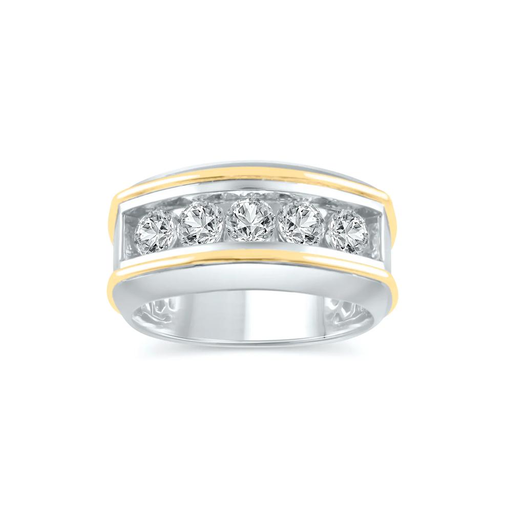 Men&rsquo;s Lab Grown Diamond Wedding Band in 10K White Gold and Yellow Gold (2 ct. tw.)  – Image 4 of 4