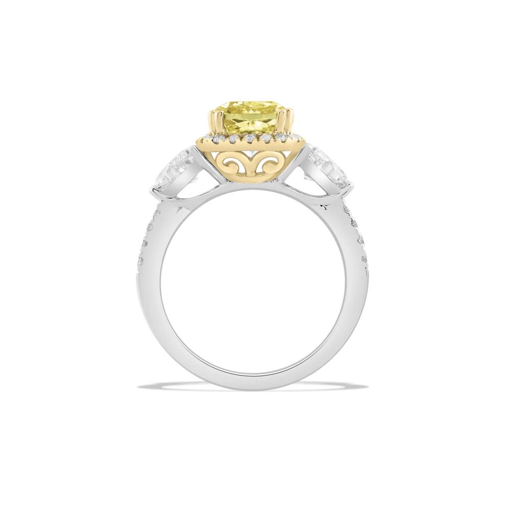 Lab Grown Diamond Yellow Cushion Halo Engagement Ring in 14K White &amp; Yellow Gold (4 1/4 ct. tw.) – Image 2 of 4