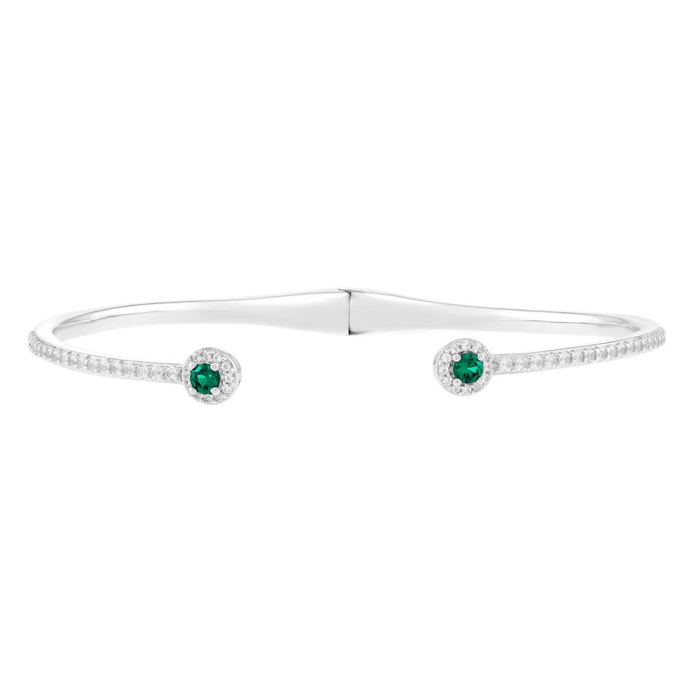 Lab-Created Emerald and Lab-Created White Sapphire Bangle Bracelet in Sterling Silver – Image 1 of 2