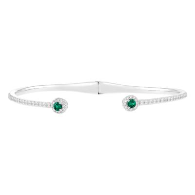 Lab-Created Emerald and Lab-Created White Sapphire Bangle Bracelet in Sterling Silver