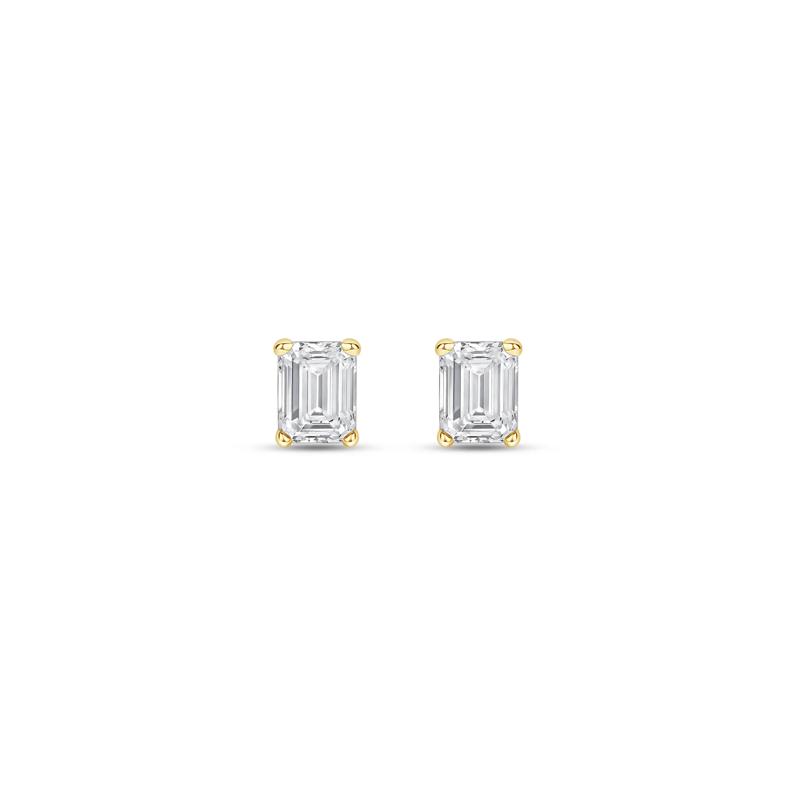 Lab Grown Diamond Emerald-Cut Solitaire Stud Earrings in 14K Yellow Gold &#40;1/4 ct. tw.&#41; – Image 2 of 3