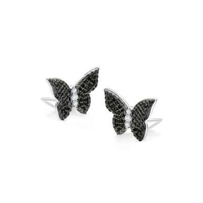 Black & White Diamond Butterfly Stud Earrings in Sterling Silver (1/4 ct. tw.)