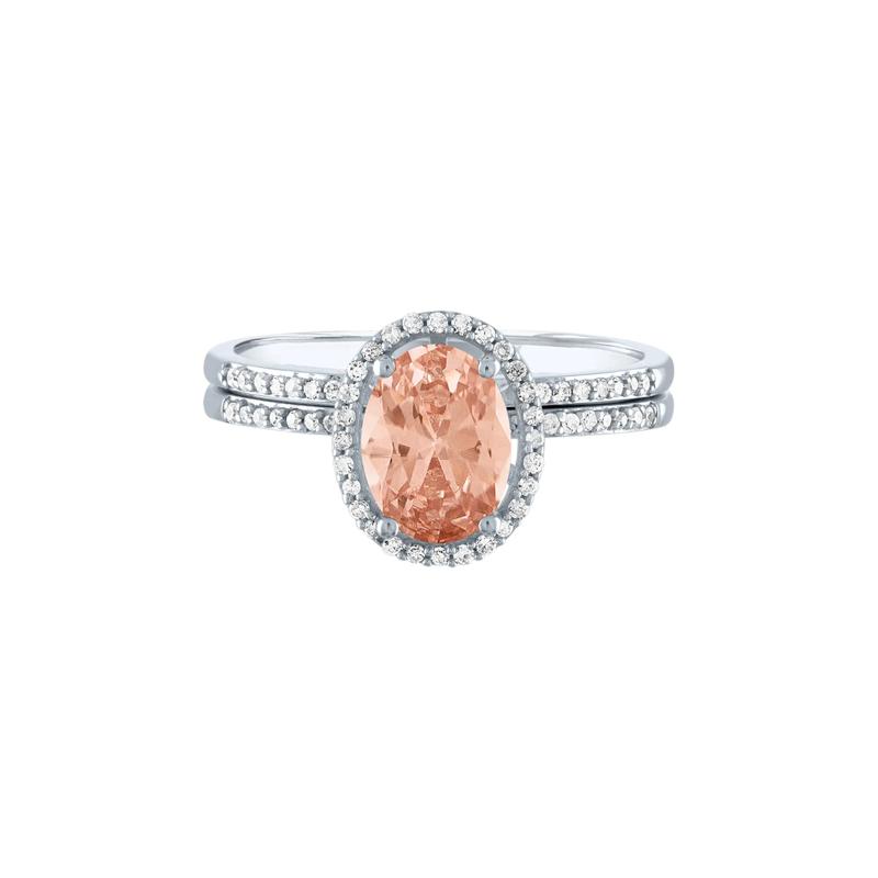 Oval Morganite Ring Set with Pav&eacute; Diamonds in 10K White Gold &#40;1/5 ct. tw.&#41; – Image 1 of 3