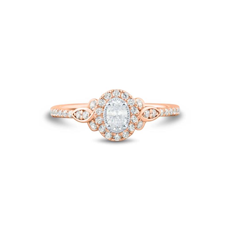 Oval Diamond Halo Engagement Ring in 14K Rose Gold &#40;1/2 ct. tw.&#41; – Image 1 of 3