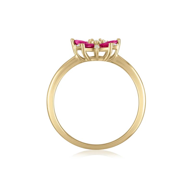 Ruby and Diamond Accent Floral Ring in 10K Yellow Gold – Image 2 of 3