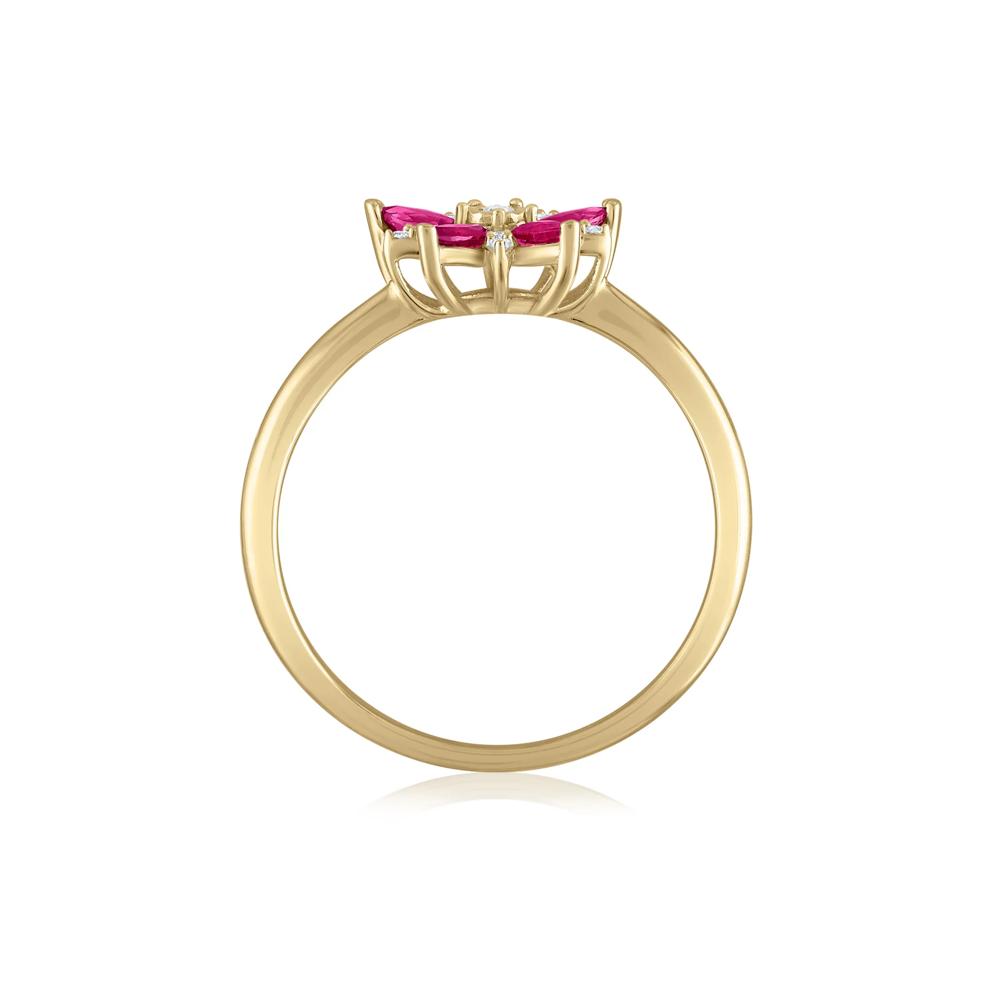 Ruby and Diamond Accent Floral Ring in 10K Yellow Gold – Image 2 of 3