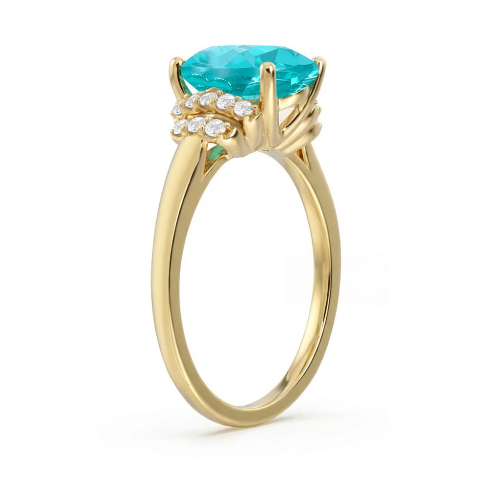 Lab-Created Paraiba Tourmaline &amp; Diamond Ring in 10K Yellow Gold (1/7 ct. tw.) – Image 3 of 4