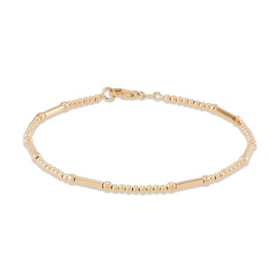 Polished Alternating Beads & Tubes Line Bracelet in 14K Yellow Gold, 7.5"