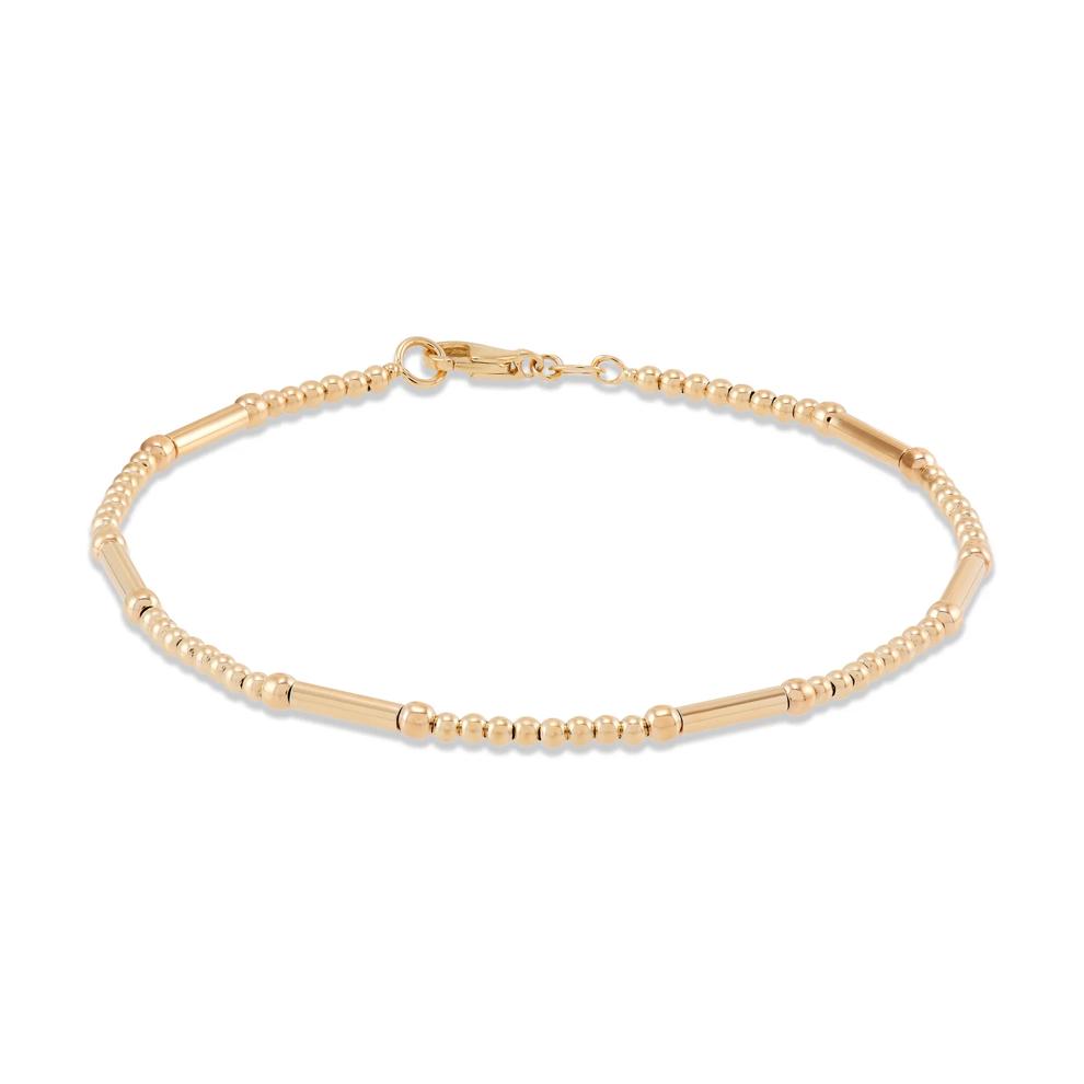 Polished Alternating Beads &amp; Tubes Line Bracelet in 14K Yellow Gold, 7.5" – Image 1 of 3
