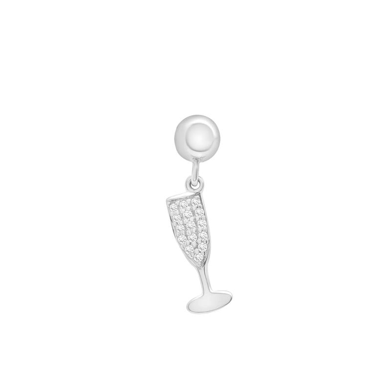 Diamond Accent Champagne Glass Bead Charm in Sterling Silver – Image 1 of 3
