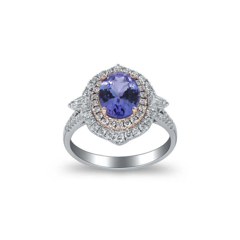 Tanzanite and Diamond Halo Ring in 14K White and Yellow Gold &#40;1/2 ct. tw.&#41; – Image 4 of 4
