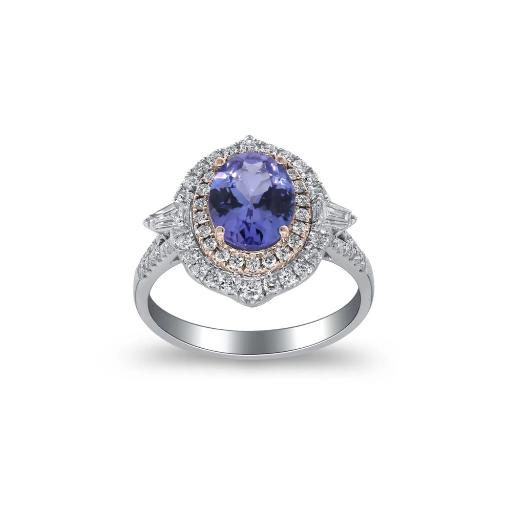 Tanzanite and Diamond Halo Ring in 14K White and Yellow Gold (1/2 ct. tw.) – Image 4 of 4
