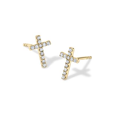 Diamond Cross Stud Earrings in 10K Yellow Gold (1/8 ct. tw.)