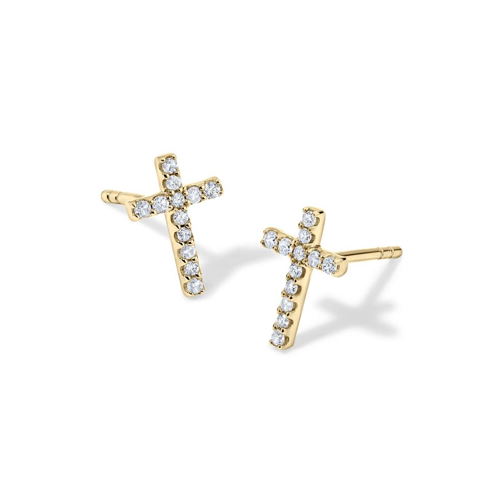 Diamond Cross Stud Earrings in 10K Yellow Gold (1/8 ct. tw.) – Image 1 of 2