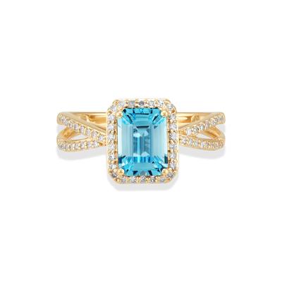 Blue Topaz & Diamond Halo Ring in 10K Yellow Gold (1/4 ct. tw.)