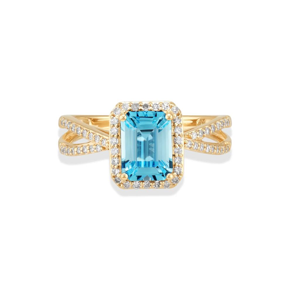 Blue Topaz &amp; Diamond Halo Ring in 10K Yellow Gold (1/4 ct. tw.) – Image 1 of 4