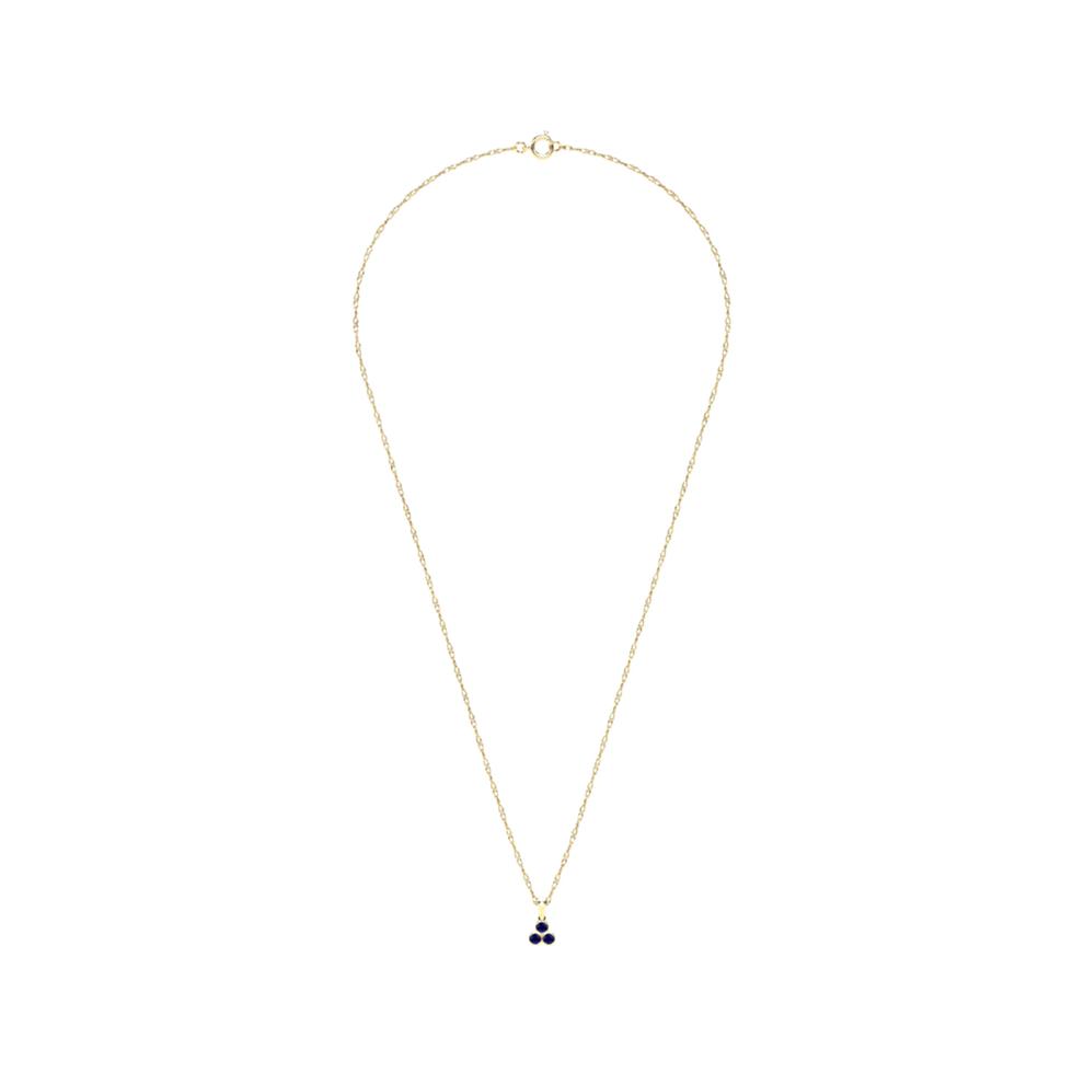 Blue Sapphire Three-Stone Pendant Necklace in 14K Yellow Gold – Image 3 of 4