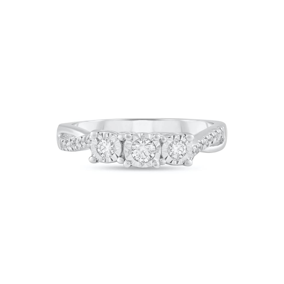 Diamond Illusion Plate Three-Stone Ring in Sterling Silver (1/4 ct. tw.) – Image 1 of 4