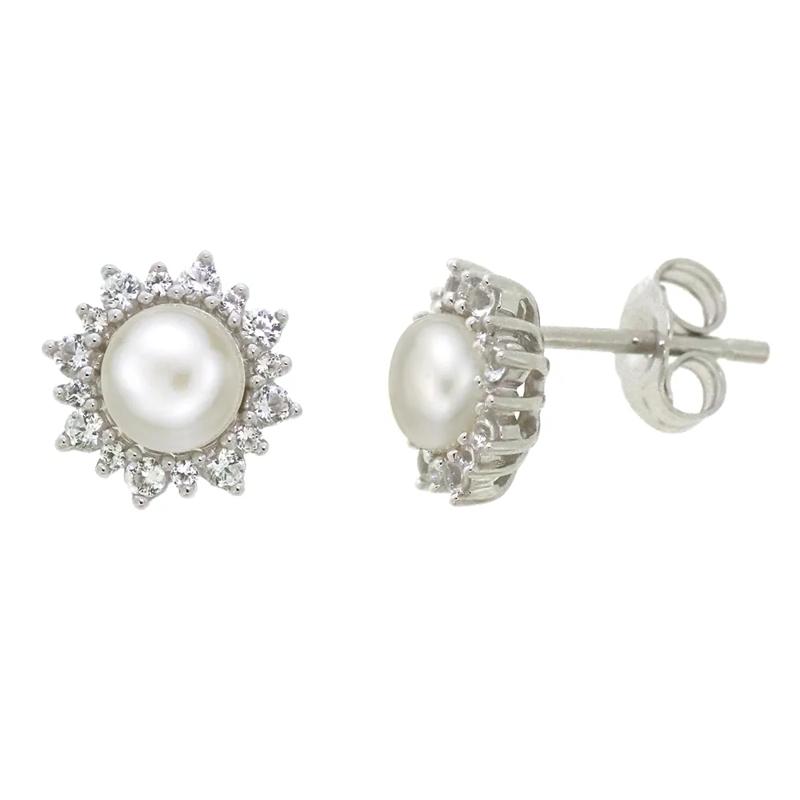 Freshwater Pearl &amp; Lab Created White Sapphire Pendant, Earrings &amp; Ring Boxed Set in Sterling Silver – Image 5 of 8