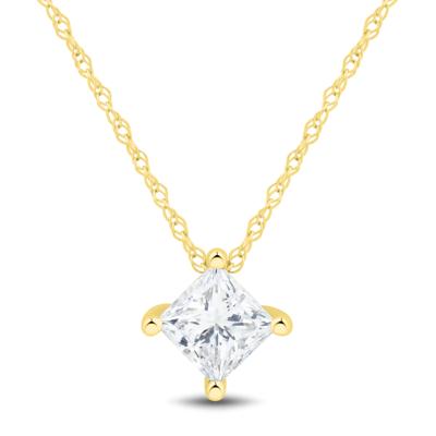 Lab Grown Diamond Princess-Cut Solitaire Pendant in 14K Yellow Gold (1/2 ct. tw.)