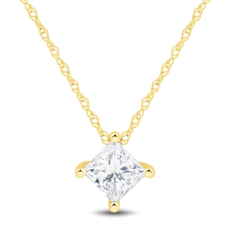 Lab Grown Diamond Princess-Cut Solitaire Pendant in 14K Yellow Gold &#40;1/2 ct. tw.&#41; – Image 1 of 3